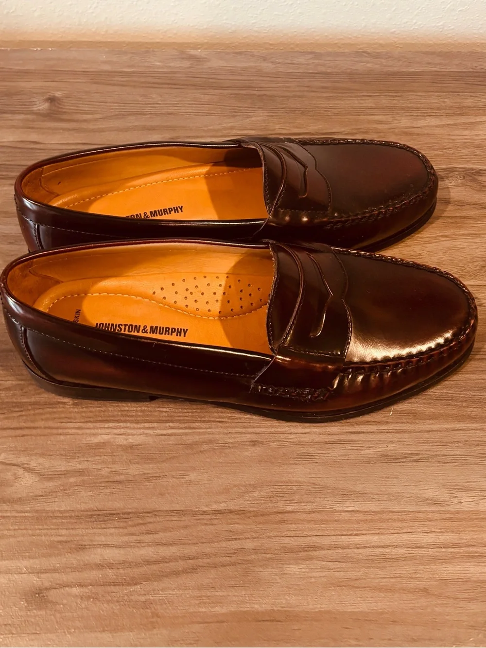 Johnston & Murphy Men's Burgundy Leather Penny Loafers 10M Office Preppy Formal